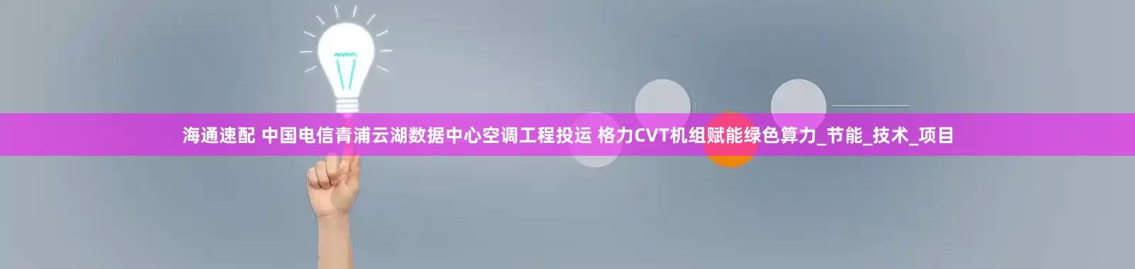 海通速配 中国电信青浦云湖数据中心空调工程投运 格力CVT机组赋能绿色算力_节能_技术_项目